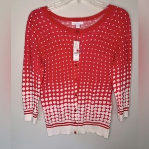 New York & Co Size Large Pink White Button Front Cardigan NWT